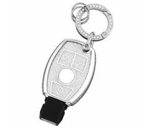 OFF WE GO Car Key Cover Case Car Keychain Fob for Mercedes Benz Class A B C E CLA CLE CLK GLA GLC GLE GLK AMG A203 W211 TPU Full Protection Car Key Shell 3 buttons Car Key Holder Box, White Silver