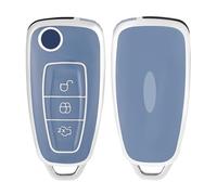 OFF WE GO Car Key Cover Case Key Fob Fit for Ford Fiesta Focus Transit Connect Custom Galaxy Mondeo Fusion Kuga Ka Escort Ecosport Car Key Shell Car Key Protective Fob Key Holder Box, Blue Silver