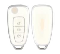 OFF WE GO Car Key Cover Case Key Fob Fit for Ford Fiesta Focus Transit Connect Custom Galaxy Mondeo Fusion Kuga Ka Escort Ecosport Car Key Shell Car Key Protective Fob Key Holder Box, White Silver