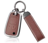 OFF WE GO Car Key Cover Case Leather Key Fob Fit for Vauxhall Astra J Adam Corsa Mokka Insignia Zafira Meriva Karl Vectra Car Key Shell with Keychain Car Key Protective Fob Key Holder Box, Brown