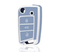 OFF WE GO Car Key Cover for VW Volkswagen Golf 7 Mk7 Polo Skoda Superb Seat Ibiza Tiguan T-Roc Leon Skoda Octavia, TPU Car Key Protective Cover 3 Button Flip Key Fob Case - Blue Silver