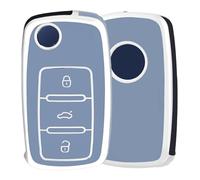 OFF WE GO Car Key Cover for VW Volkswagen Golf MK5 Polo Up Jetta Caddy Beetle Seat Ibiza Leon Skoda Fabia Tiguan Transporter, TPU Car Key Protective Case 3 Button Key Shell Flip Key - Blue Silver