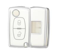 OFF WE GO Car Key Cover, Soft TPU Car Key Fob Case for Citroen C2 C3 C4 C5 Peugeot 107 207 307 307s 308 407 607 807 3008 5008 Full Protection Car Key Fob Shell 2 Buttons Car Key Holder - White Silver