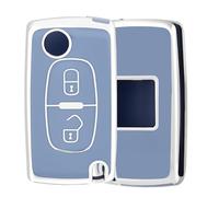 OFF WE GO Car Key Cover, Soft TPU Car Key Fob Case for Citroen C2 C3 C4 C5 Peugeot 107 207 307 307s 308 407 607 807 3008 5008 Full Protection Car Key Fob Shell 2 Buttons Car Key Holder - Blue Silver