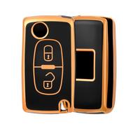 OFF WE GO Car Key Cover, Soft TPU Car Key Fob Case for Citroen C2 C3 C4 C5 Peugeot 107 207 307 307s 308 407 607 807 3008 5008 Full Protection Car Key Fob Shell 2 Buttons Car Key Holder - Black Gold