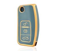 OFF WE GO Car Key Cover TPU Soft Car Key Fob Case Fit for Ford Focus Fiesta Kuga Ka S-Max Galaxy Puma ST Mondeo Tourneo Fusion Accessories, 3 Buttons Protective Key Fob Cover - Blue Gold