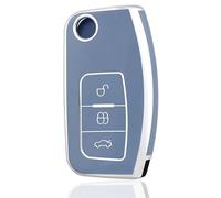OFF WE GO Car Key Cover TPU Soft Car Key Fob Case Fit for Ford Focus Fiesta Kuga Ka S-Max Galaxy Puma ST Mondeo Tourneo Fusion Accessories, 3 Buttons Protective Key Fob Cover - Blue Silver