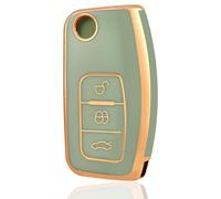 OFF WE GO Car Key Cover TPU Soft Car Key Fob Case Fit for Ford Focus Fiesta Kuga Ka S-Max Galaxy Puma ST Mondeo Tourneo Fusion Accessories, 3 Buttons Protective Key Fob Cover - Green Gold