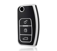 OFF WE GO Car Key Cover TPU Soft Car Key Fob Case Fit for Ford Focus Fiesta Kuga Ka S-Max Galaxy Puma ST Mondeo Tourneo Fusion Accessories, 3 Buttons Protective Key Fob Cover - Black Silver