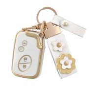 OFF WE GO for Lexus Key Fob Cover with Leather Kechain, Soft TPU Key Fob Case Fit for Lexus GX460 RX350 IS250 LX570 ES350 IS350 GS430 GS300 GS450h Smart Remote Car Key Protector (Gold White)