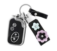 OFF WE GO for Lexus Key Fob Cover with Leather Kechain, Soft TPU Key Fob Case Fit for Lexus GX460 RX350 IS250 LX570 ES350 IS350 GS430 GS300 GS450h Smart Remote Car Key Protector (Silver Black)