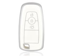 OFF WE GO Key Fob Cover Fit for Ford Transit Custom Ranger Raptor Kuga Fiesta Focus Transit S-Max Ecosport Mondeo Mustang Edge TPU Car Key Protective Case Key Holder Box, White Silver