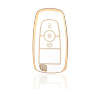 OFF WE GO Key Fob Cover Fit for Ford Transit Custom Ranger Raptor Kuga Fiesta Focus Transit S-Max Ecosport Mondeo Mustang Edge TPU Car Key Protective Case Key Holder Box, White Gold