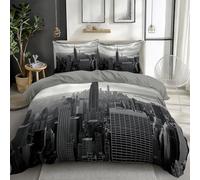 Off-White Bedding Quilt Cover Set Double 200x200 cm City New York Empire State Building 3 Pieces Duvet Cover Sets, with Zipper Closure and 2 Pillowcases, Non-Iron Easy Care Bedding Set