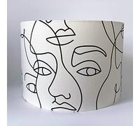 Off-White & Black Abstract Faces Fabric Ceiling Light Shade or Table Lampshade in 2 Sizes (Large Table 30cm Diameter x 20cm High)