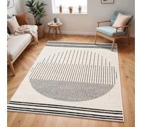 Off White Black Grey Modern Shaggy Geometric Stain Resistant Easy to Clean Rug For Living Room, Dining Room, Bedroom, Utility Room, Conservatory & Kitchen-140cm X 200cm
