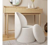 Off-White Boucle Dressing Table Chair with Ottoman Storage - Leah