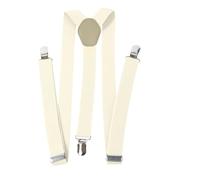 Off White / Cream / Ivory Men’s 35mm Y-Back Suspenders - Adjustable Elastic Braces with Metal Clip Fastening and PU Leather Patch - Classic Trousers Accessory for Weddings, Formal, Casual, Office Wear