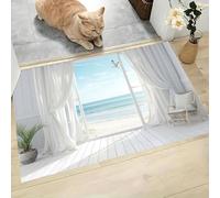Off White Doormat, Beach And Sea View Area rug Non Slip Backing - Dirt Trapper Mat Absorbent Non-Slip Door mat for Entrance Inside Kitchen Front Back Door Pets and Garden - 50 x 80 cm