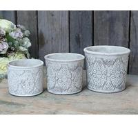 Off-White Embossed Flower Pot, Geometric Planter, Floral Pattern House Plant Pot Cover, Succulent Herb Planter, Antique Cream Indoor Plant Pot, Plant Gift