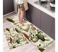 off white Forest plants Kitchen Rugs Runner Set of 2 Anti Fatigue Kitchen Floor Mat for Home Decoration Office Mushrooms and insects Rug Set Comfort Standing Mats (50x80+50x150cm)