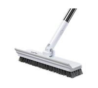 (Off White, Gray Trim) Long Handle Scrub Brush, Stiff Bristle Floor Scrubber, Floor Scrubbing Brush, Household Cleaning Tool for Bathroom, Carpet, Wall, Glass