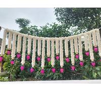 Off White Jasmine With Pink/Baby Pink Lotus Flower Door Toran for Mangalasnanam, Seemantham Decoration, Entrance Bandarwar (Dark Pink Lotus, 5 Feet)