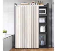 Off White Kitchen Cabinet Curtain Dust Proof Privacy Shelf Cover Adhesive Sliding Guide 120 x 70 CM Ideal for Closet Bookcase Shoe Rack Blackout Shade