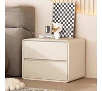 Off White Leather Finish Nightstand with 2 Drawers Silent Rail Bedside Table Large Capacity No Assembly Required Ideal for Bedroom Furniture 50x40x47cm
