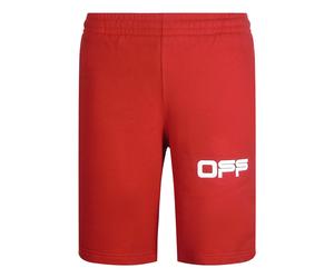 Off-White Mens Airport Tape Design Red Sweat Shorts Cotton - Size Medium