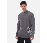 OFF-WHITE Men's Graffiti Chunky Knit Crewneck Sweater - Grey