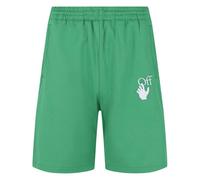 Off-White Mens Hands Off Logo Loose Sweat Shorts - Green - M - Green - 58% Polyamide/38% Cotton/4% Elastic