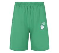 Off-White Mens Hands Off Logo Loose Sweat Shorts - Green - L - Green - 58% Polyamide/38% Cotton/4% Elastic
