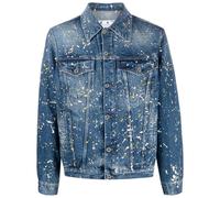 Off-White Mens Paint Splatter Skate Fit Blue Denim Jacket Cotton - Size Large