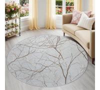Off-White Round Minimalist Rug for Bedside, Dead Wood Tree Shadows Branches Circle Carpet for Dorm, 60 cm Floor Mat with Non-Slip Backing, Washable Noise Reduction Area Rug for Entryway Decor