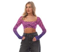 Off White Womens/Ladies Monogram Long-Sleeved Crop Top - Pink/Blue - Pink/Blue - 6 UK