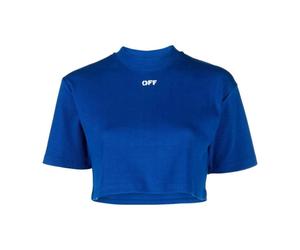 Off White Womens/Ladies Stamp Ribbed Crop T-Shirt SY2020