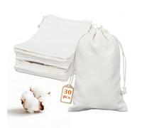 OFFASST 30 Pcs 100% Cotton Drawstring Bags, Eco-Friendly Small Storage Pouches for Jewellery, Gift, Wedding Favors, Christmas Party and DIY - 15x20cm