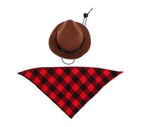 OFFAXE Cowboy Hat and Bandana Scarf Dog Cat Sombrero Puppy Hat Dog Cat Costume Cosplay Cap Puppy Pet Dog Cat Holiday Pet Party Decoration (brown+red grid)