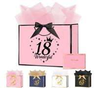 OFFCUP 11× 8× 4 Inches 18th Birthday Gift Bag with Tissue Paper and Card