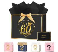 OFFCUP 11× 8× 4 Inches 60th Birthday Gift Bag with Tissue Paper and Card