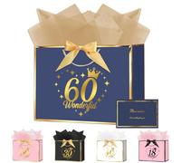 OFFCUP 11× 8× 4 Inches 60th Birthday Gift Bag with Tissue Paper and Card
