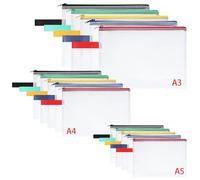 OFFCUP 15PCS Plastic Wallets, A3+A4+A5 Zip Lock Bags Document Wallet File Zipper Bags File Folder Document Folders Plastic Pockets Zipper File Wallet for School Office Homework Storage Bag Travel
