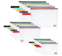 OFFCUP 15PCS Plastic Wallets, A4+A5+A6 Zip Lock Bags Document Wallet File Zipper Bags File Folder Document Folders Plastic Pockets Zipper File Wallet for School Office Homework Storage Bag Travel