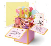 OFFCUP 18th Birthday Card, 3D Pop Up Happy Birthday Card, Pink 18th Greeting Cards Popup Gift Box for 18 Years Old Daughter Granddaughter Sister Niece Friend Gift Decoration