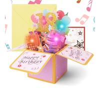 OFFCUP 18th Birthday Card, Light and Music Happy Birthday Card, Pink 3D Greeting Cards Pop Up Gift Box for 18 Years Old Daughter Granddaughter Sister Niece Friend Gift Decoration