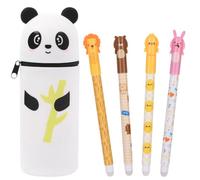 OFFCUP 2 in 1 Soft Silicone Pencil Case, Filled Pencil Case with 4pcs Erasable Gel Pens, Kawaii Panda Zipper Pen Holder, Pen Pouch for Office Home or School Back to School Children's Day Gifts