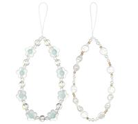 OFFCUP 2 Pack Beaded Phone Bracelet Strap, Flower Pearl Crystal Phone Charm, Colorful Acrylic Beaded Phones Charm Wrist Strap, Anti-Lost Lanyard Handmade Mobile Phones Chain for Women Girls