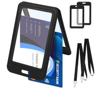 OFFCUP 2 Pack ID Badge Holder and with 2 Lanyards, Hard Plastic Case with Double-Sided Windows, Card Holder Protector Pouch for Office School ID Cards Driver’s Licenses and Passes Key (Vertical)