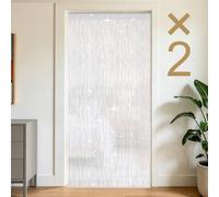 OFFCUP 2 Pack String Door Curtains, 100 x 200cm Fly Insect Bug Screen String Doorways Divider, Glitter Retro Tassel Doors Doorways Dividers Window Curtain Panel Party Decorations (White)
